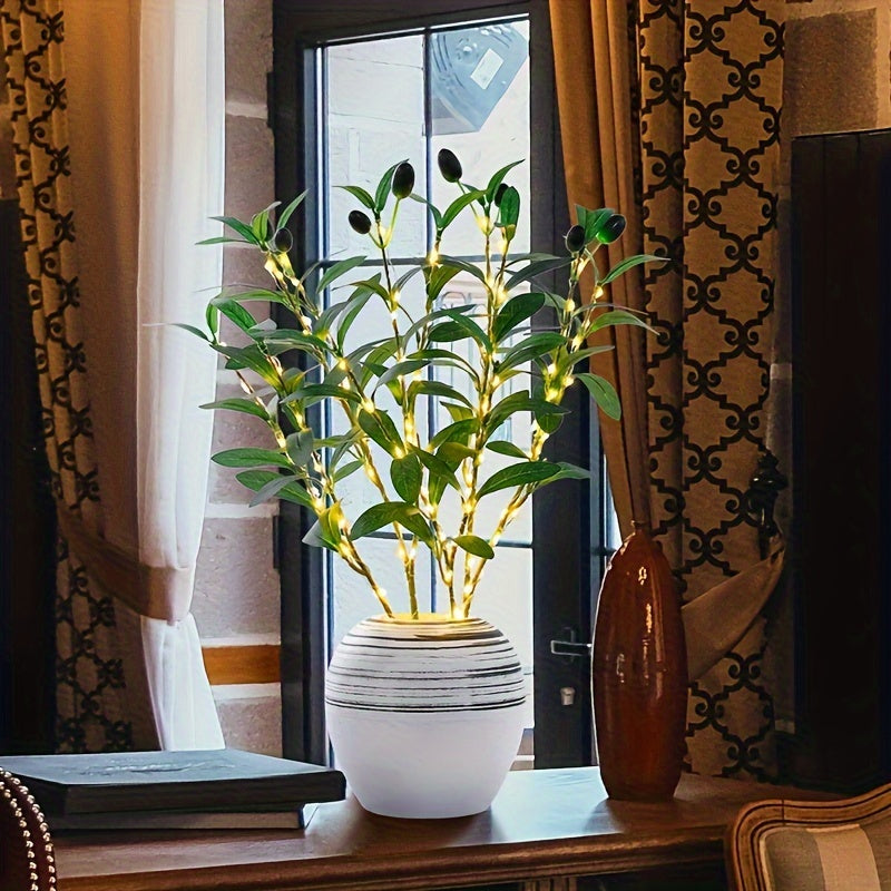 RoyaleGlow Ljusuppsättning Olivträd LED-lampa – Modern inredning för festliga tillfällen, bröllop, födelsedagar och feststämning, idealisk för matbord, skåp eller caféinredning Carvallo