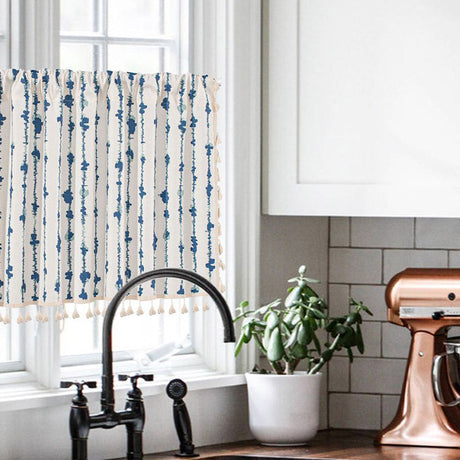 Blå ECG fransgardin i bomulls- och linneväv Carvallo