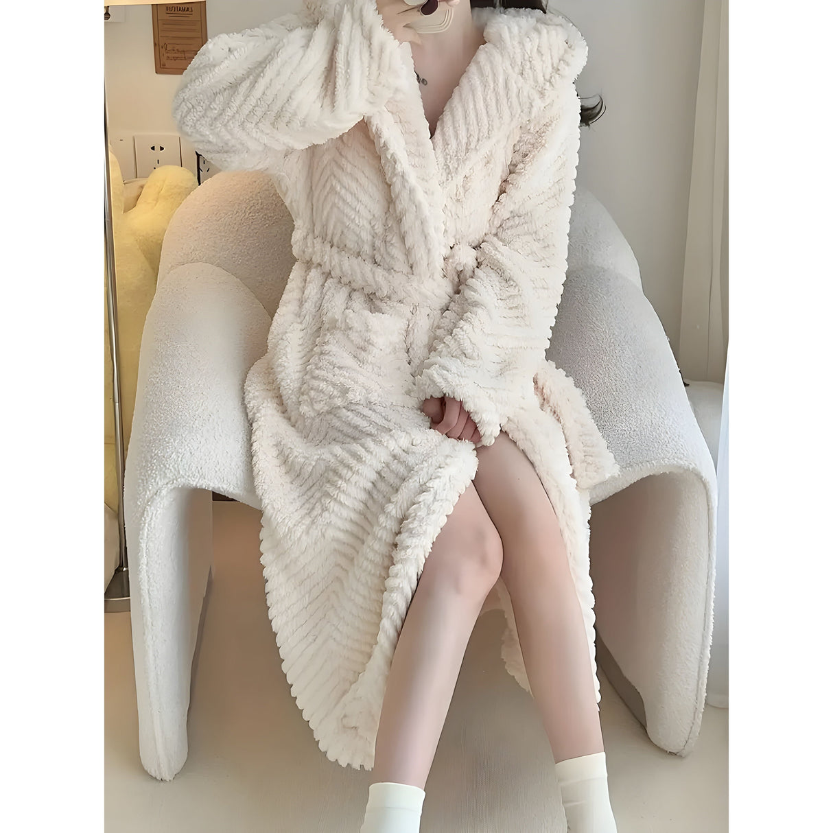 Pollina Kappa - Stilig, Tjock Långärmad Badrock Gjord av Koral Velour Carvallo