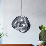Modern taklampa i silver/röd glas 1 lampa matplats plafondlampa Carvallo