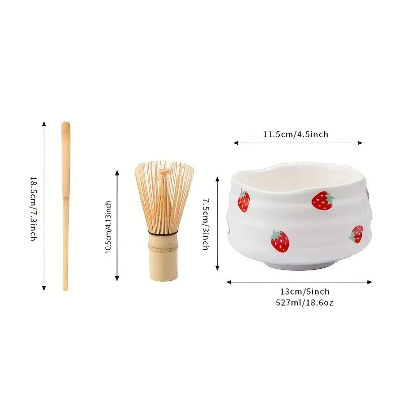 Matcha Set med jordgubbsskål – Traditionellt tillbehör för Matcha Latte Carvallo