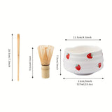 Matcha Set med jordgubbsskål – Traditionellt tillbehör för Matcha Latte Carvallo