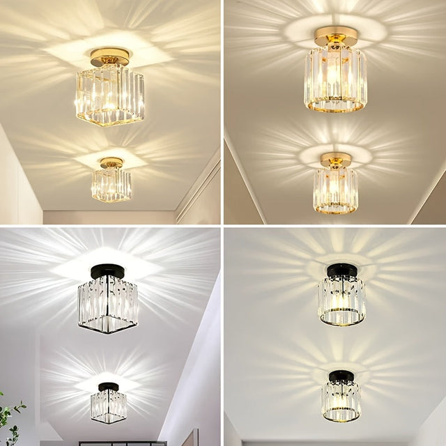 CrystalLuxe - Modern E27 LED Taklampa, Svart Guld med Kristallglas Carvallo