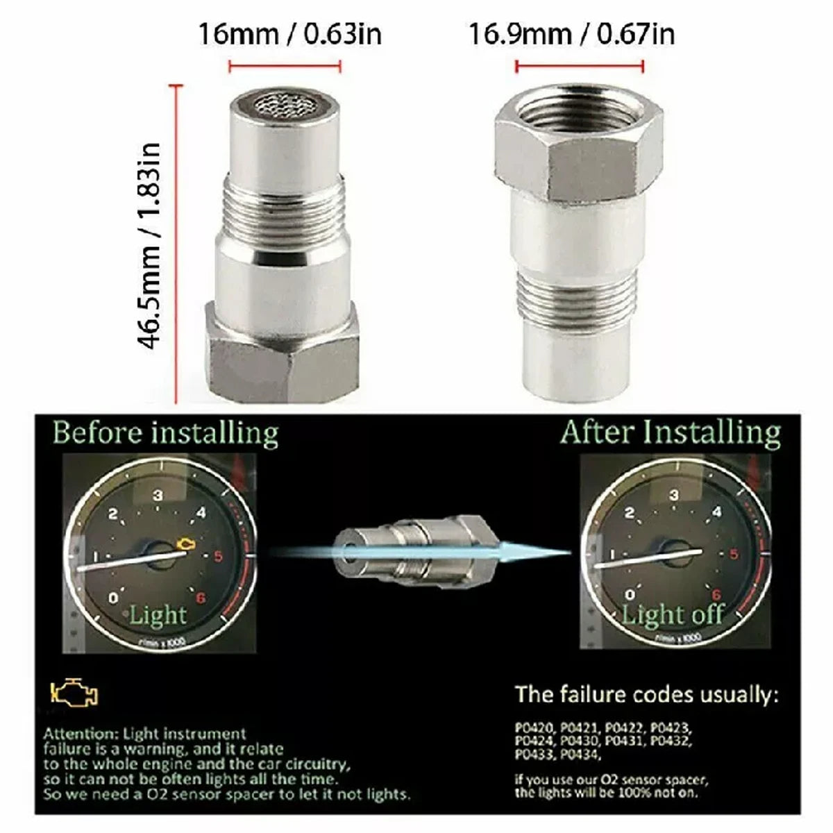 Bilsyre O2 Sensor Adapter CEL Fix Kontrollampor Eliminator M18*1.5 Carvallo