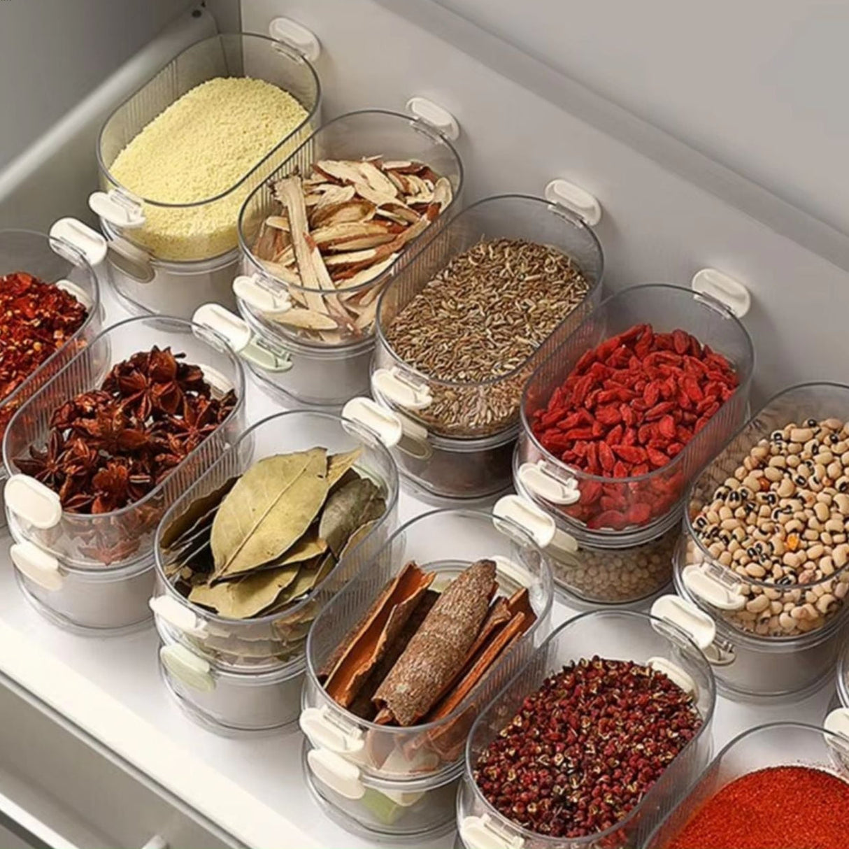 SpiceStack – Stapelbar ört- och kryddförvaringslåda i 3 nivåer | Lufttät, platsbesparande köksorganisatör MILA Sverige