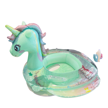Uppblåsbar Glitter Unicorn Simring-Hemnix-För åldrarna 2-6 (5-30 kg) - Grön enhörning-Hemnix