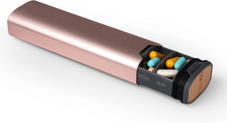 7-Dagars Pillerbox - Stilren Aluminium & Trä Pillerorganisator för Vitaminer & Medicin Carvallo
