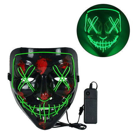 LED Skräckmask för Halloween & Maskerad | Purge-Inspirerad Blinkande Mask med 3 Ljuslägen – Justerbar & Säker EL-Wire Design-Utklädnad-BB-Grön-Hemnix