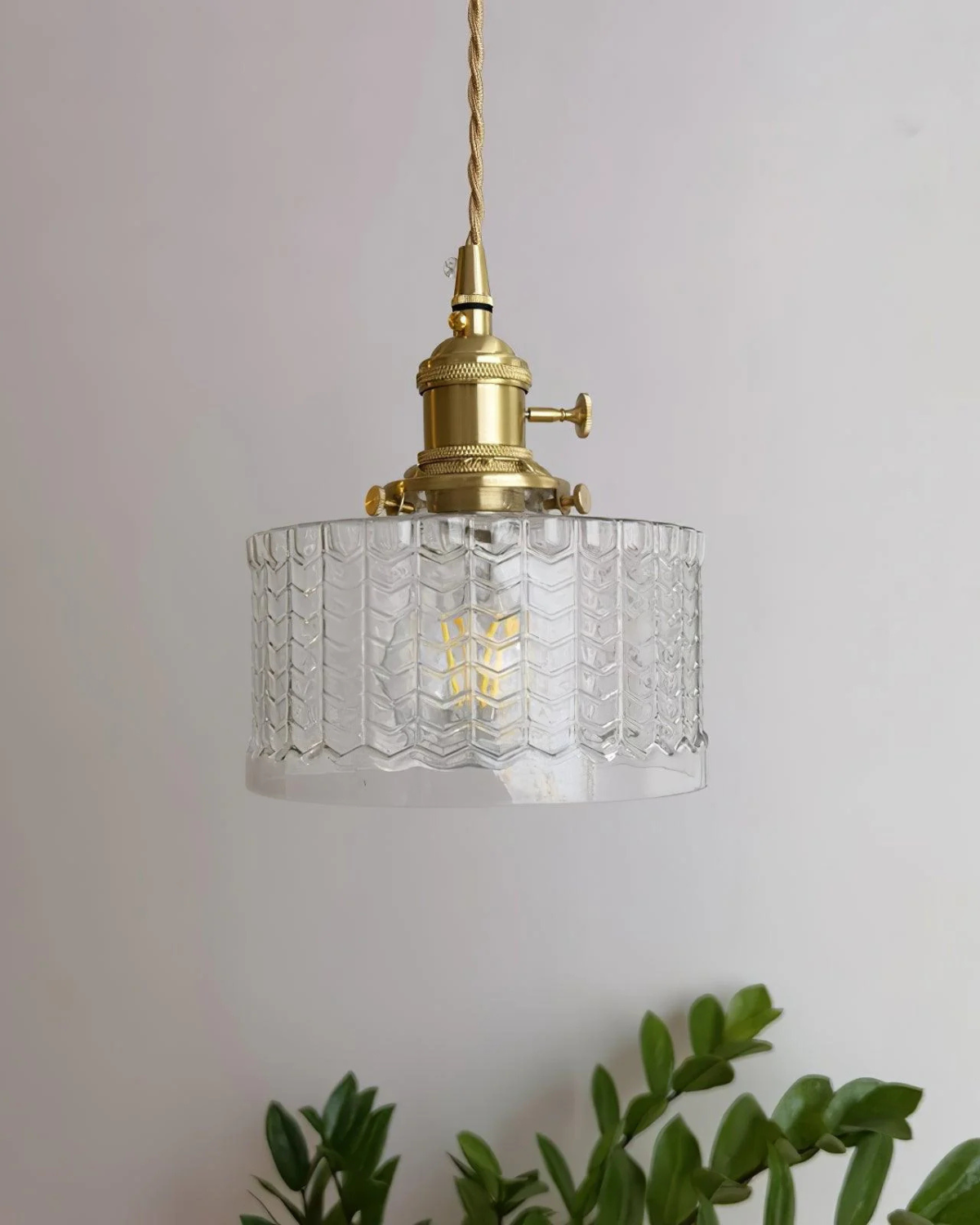 Vintage Glass Ceiling Pendant | Textured Glass & Brass | Warm 3000K Glow Carvallo