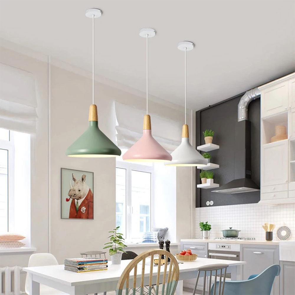 Nordisk Macaron Pendant Light | Trä Accent | Minimalistisk Charm | D7.09"-15.35" | Brick by Brick Carvallo
