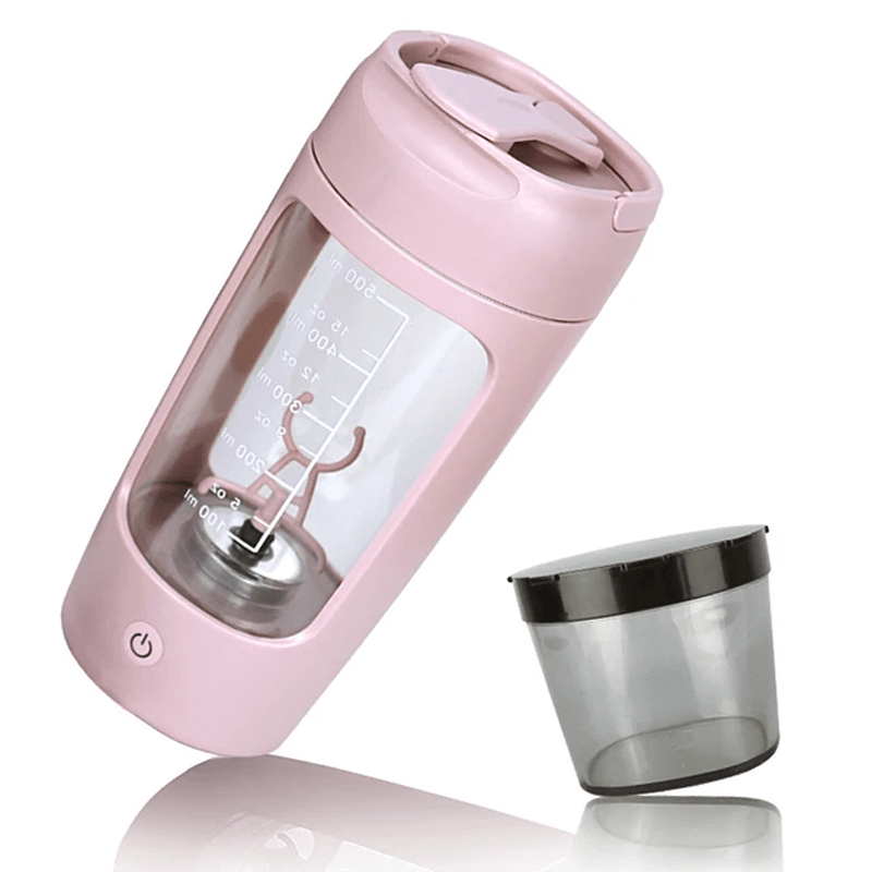 1200mAh USB-elektrisk Proteinshakerflaska 650 ml-Sällskapsspel-BB-Rosa-Med pulverbehållare-Hemnix