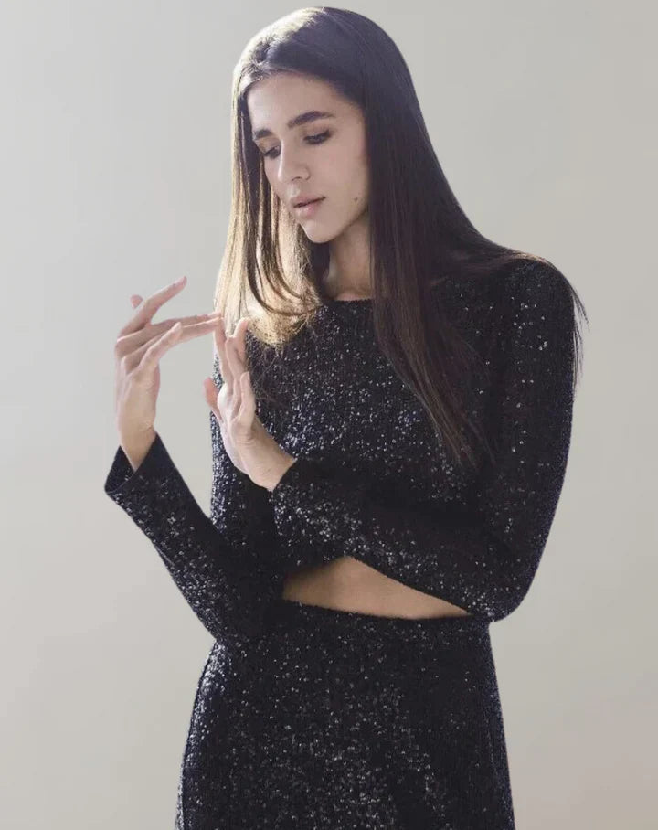 Dam Crop Top Glittrande Polyester Elastan