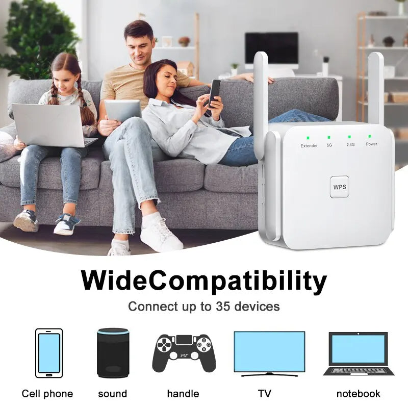 1200Mbps 5GHz Trådlös WiFi Extender | Öka ditt Internet med Dual-Band Repeater & Brandvägg Carvallo