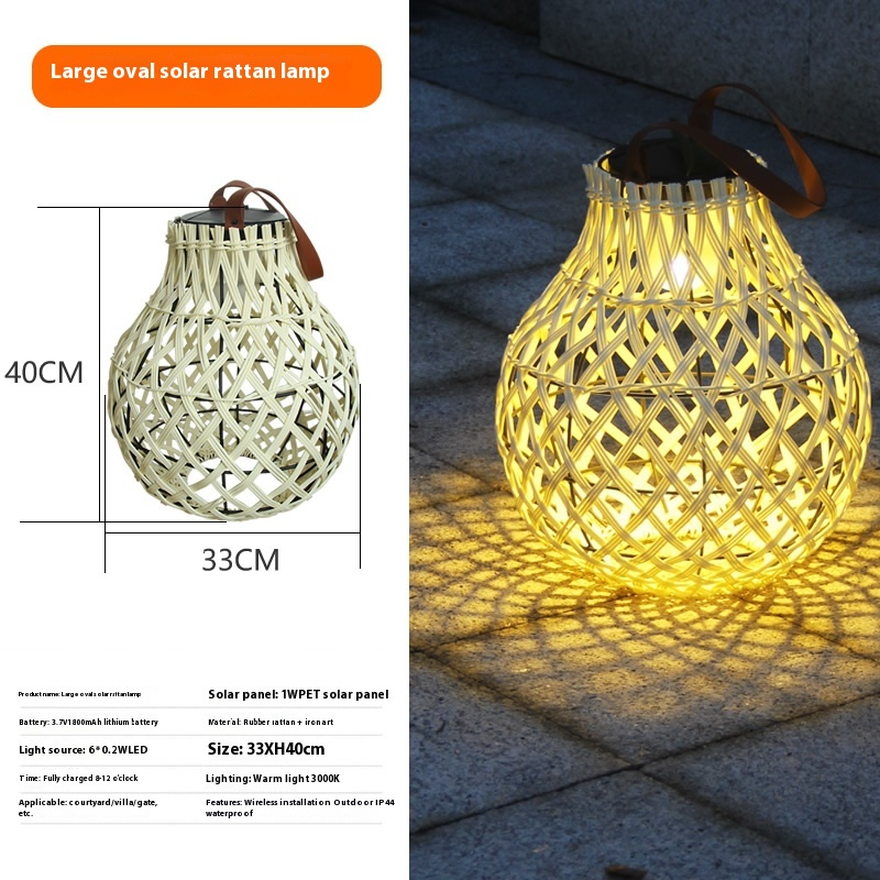 Solar LED Rattanlampa – Stor utomhusbelysning i oval design för trädgård och terrass Carvallo