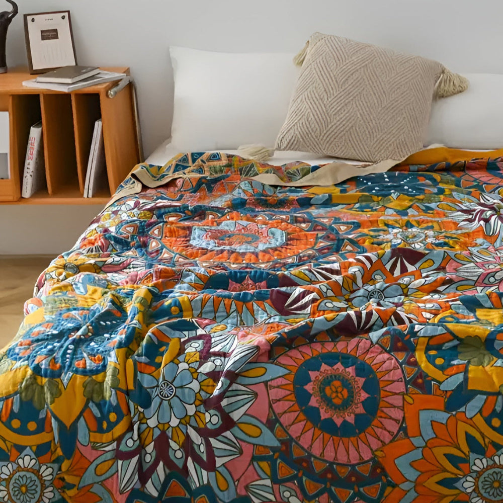 Maroccan Floral Jacquard Cotton Blanket Carvallo