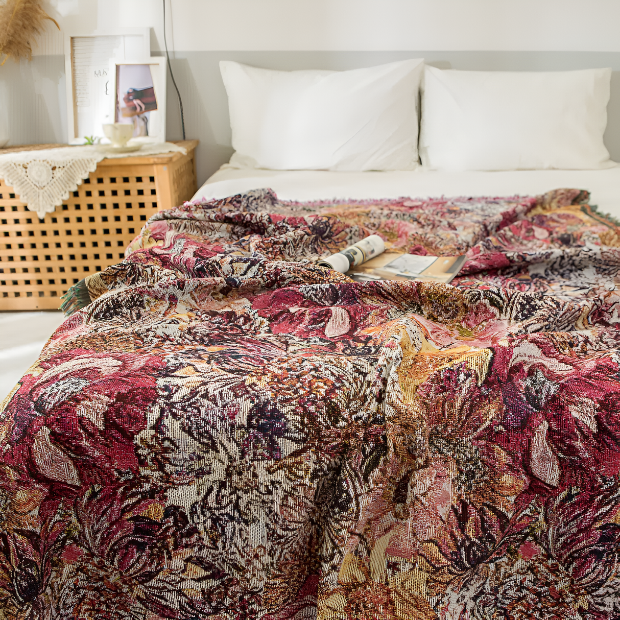 Vintage Floral Fringed Filtäcke Carvallo