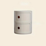 Sängbord med runda plastförvaringslådor Carvallo