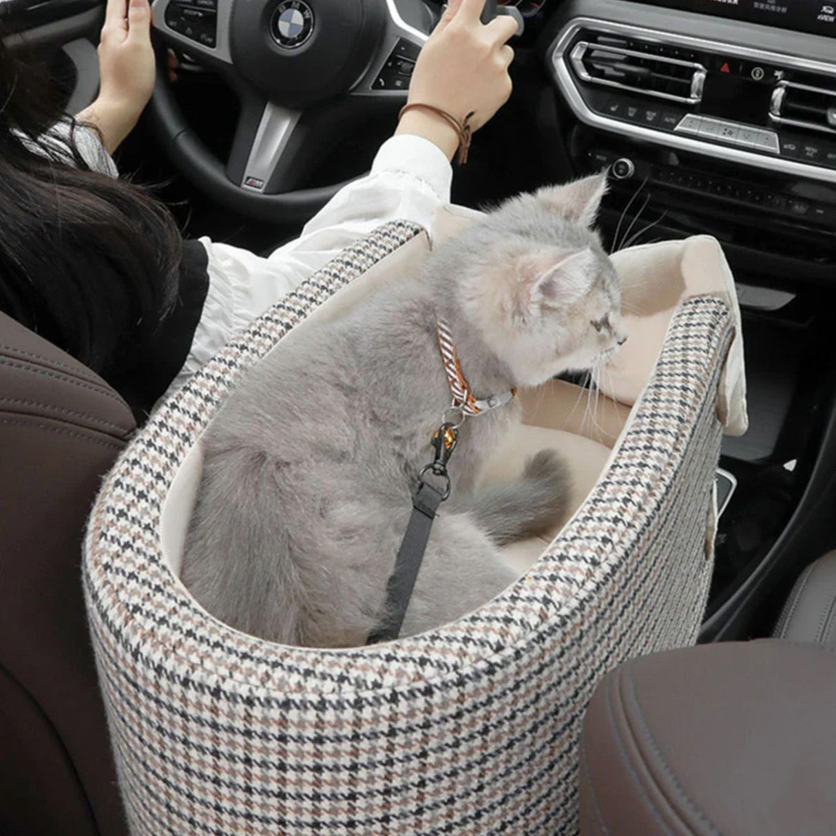 Houndstooth Lookout Console Pet Car Seat – Bekväm, Säker & Stilren Carvallo