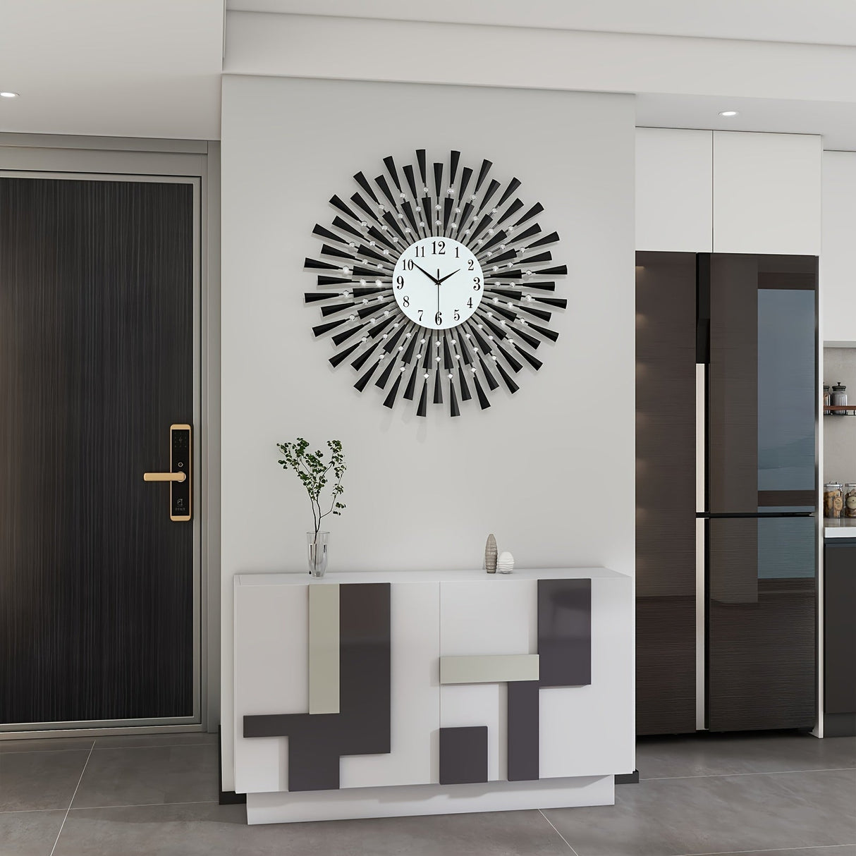 Stille Svart Metall Väggklocka med Glashand - Batteridriven för Vardagsrum, Sovrum, Kontor Carvallo