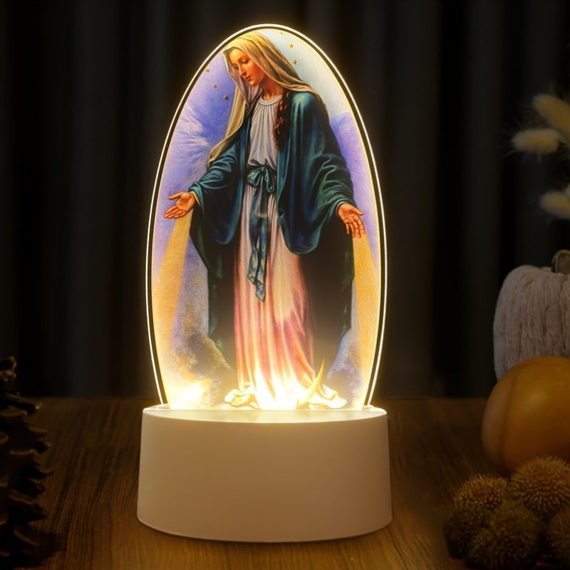 SacredGlow - Maagd Maria Nattlampa med LED Akrylram, USB-Strömförsörjning Carvallo