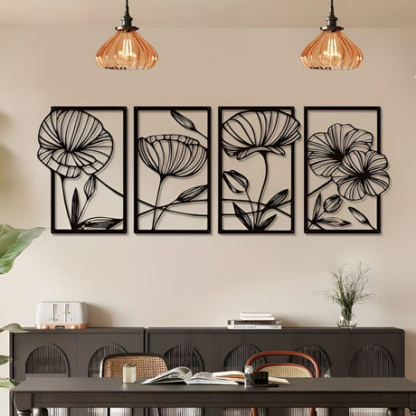 LotusCharm Decor - 4-delat blommor metall väggdekor Carvallo