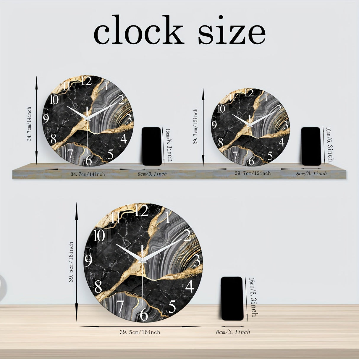 Modern 12-tum glasväggklocka med mönster av marmor - Stilig och batteridriven, perfekt för vardagsrum och sovrum (utan batteri) Carvallo