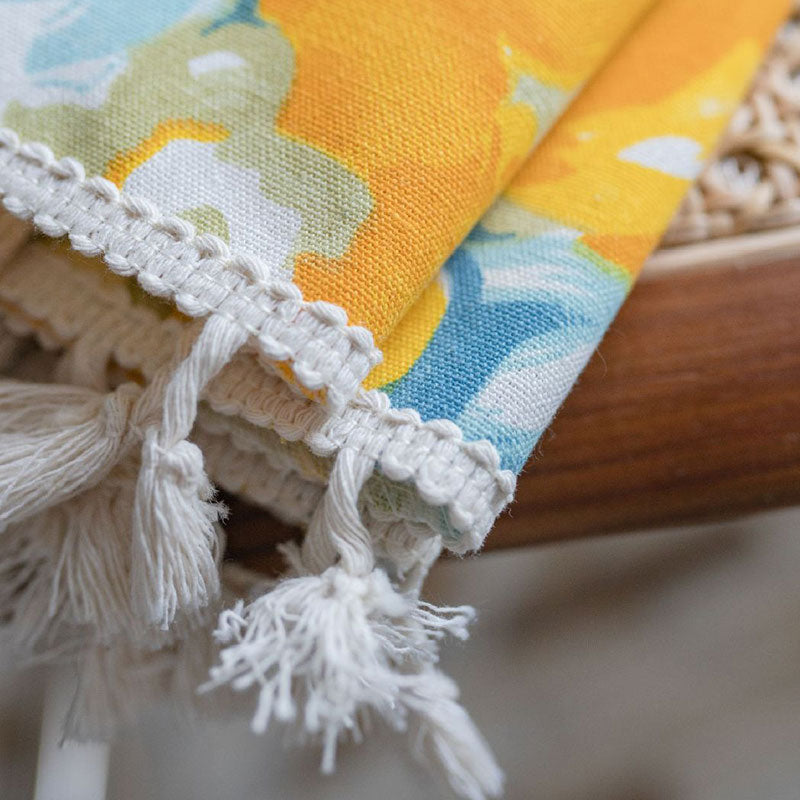 Gul Blomma Bomull Linne Gardin Carvallo