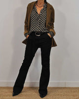 Dam Blus V-ringning Geometrisk Bomullsblandning Långärmad Hemnix