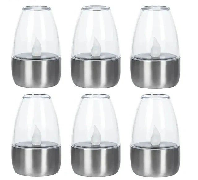 Carvallo Solar-LED-ljus | 6-pack | Flammlös trädgårdsbelysning | IP65 vattentät | Varmvitt flackrande ljus | För terrass & balkong Carvallo