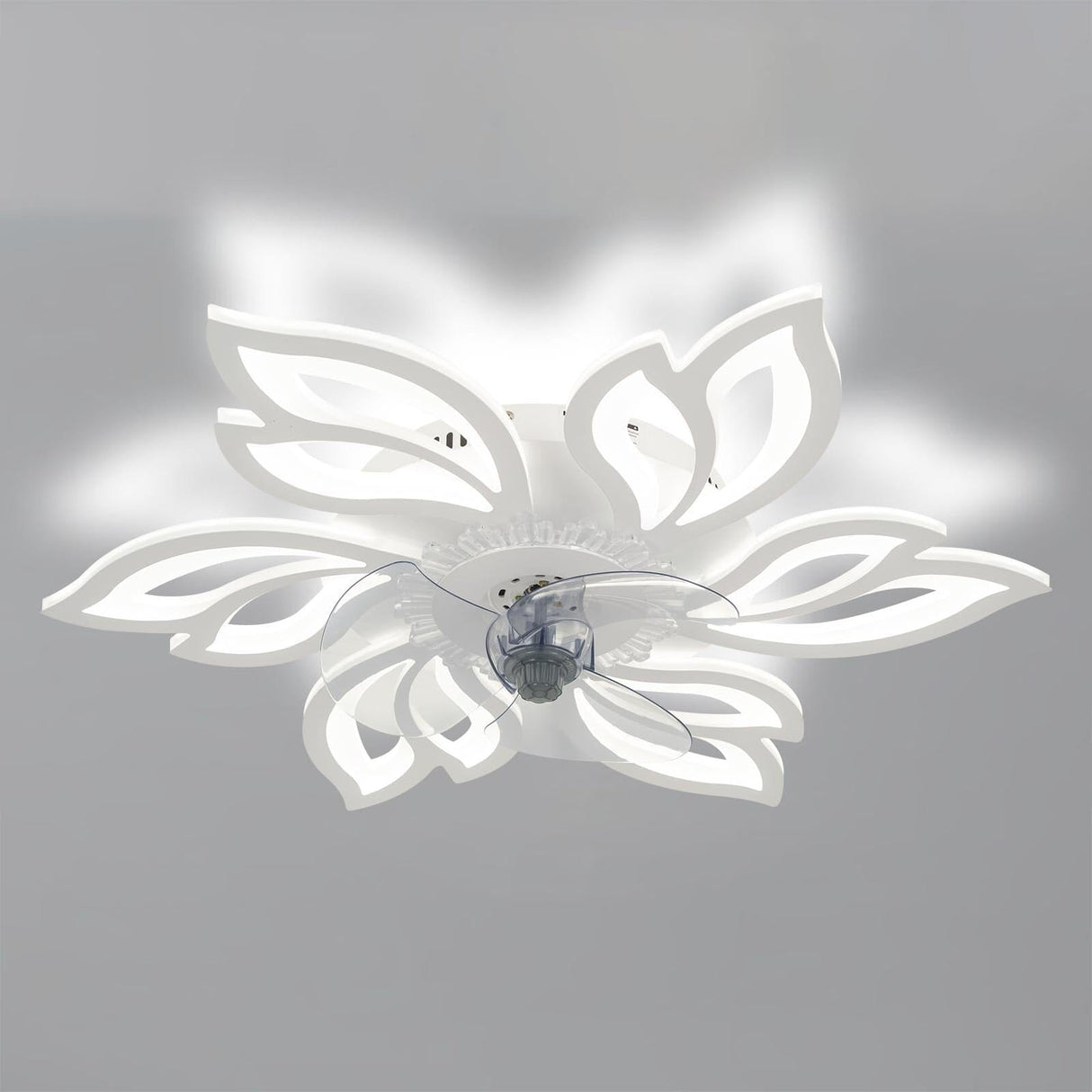 Blommig design 65 cm takfläkt med mjukt LED-ljus Carvallo