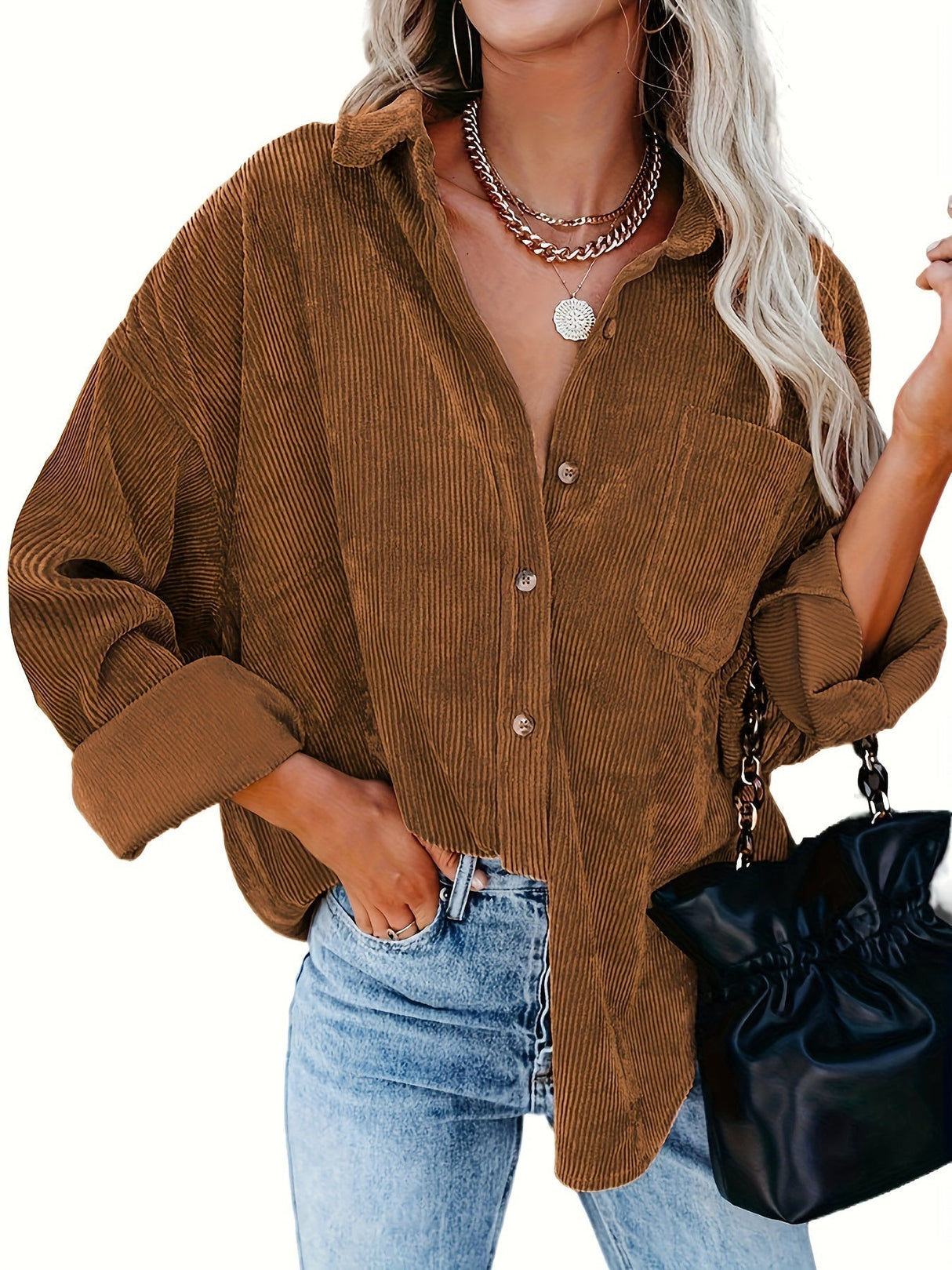 Dam Oversized Skjorta Corduroy Mjuk Bomull