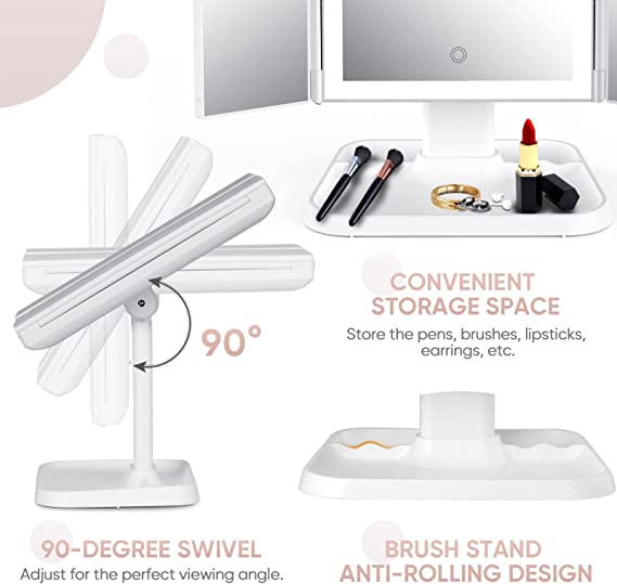 Lumière Makeup Spegel med LED-belysning – Justerbar förstoring och stilfull förvaring Carvallo