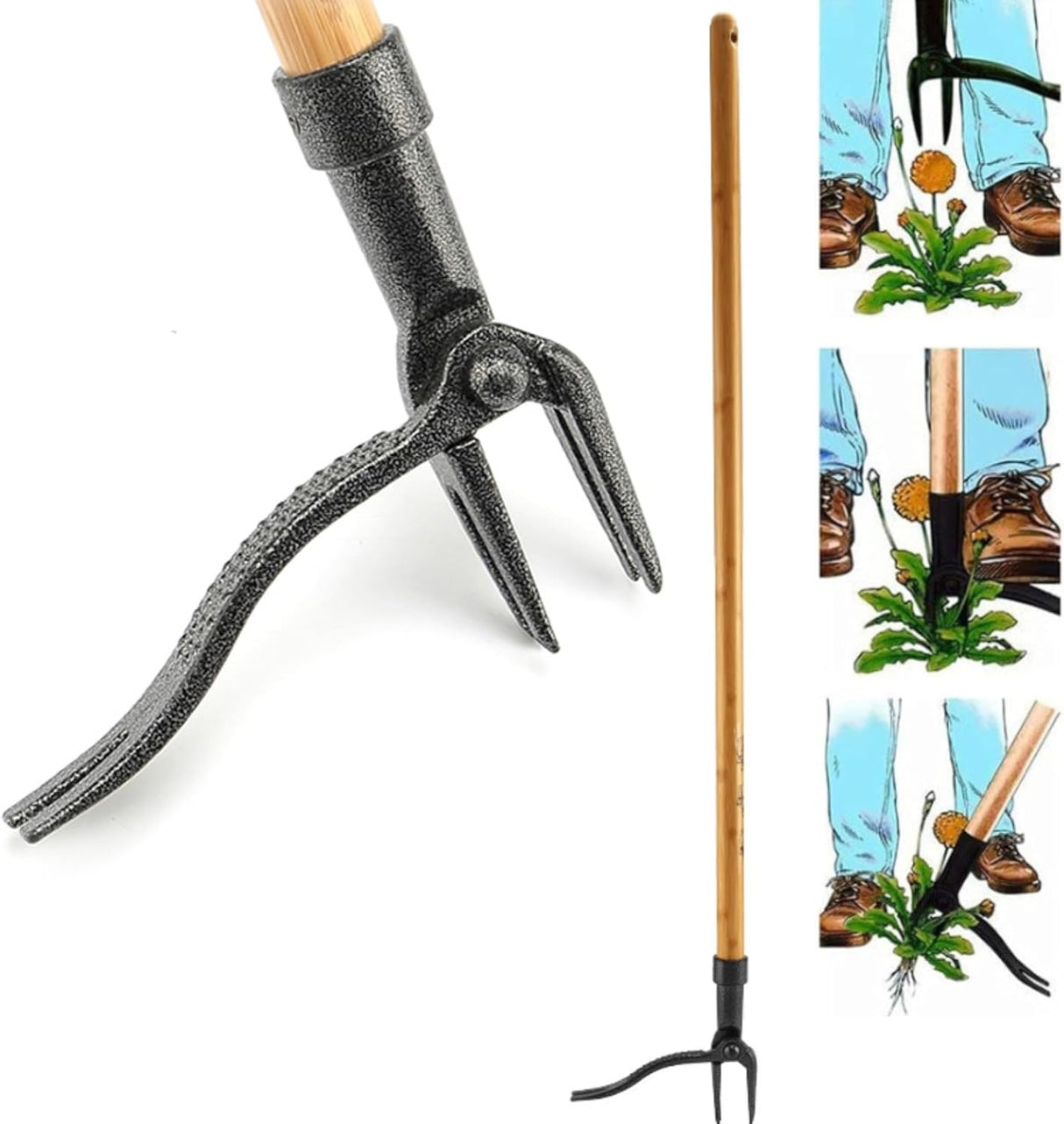 Ogräsupptagare med 4-klohuvud – Effektivt trädgårdsverktyg av järn för rotavlägsnande Carvallo