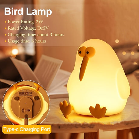 KiwiGlow - KiwiBird LED Nattlampa, USB-uppladdningsbar med dimbar touchsensor Carvallo
