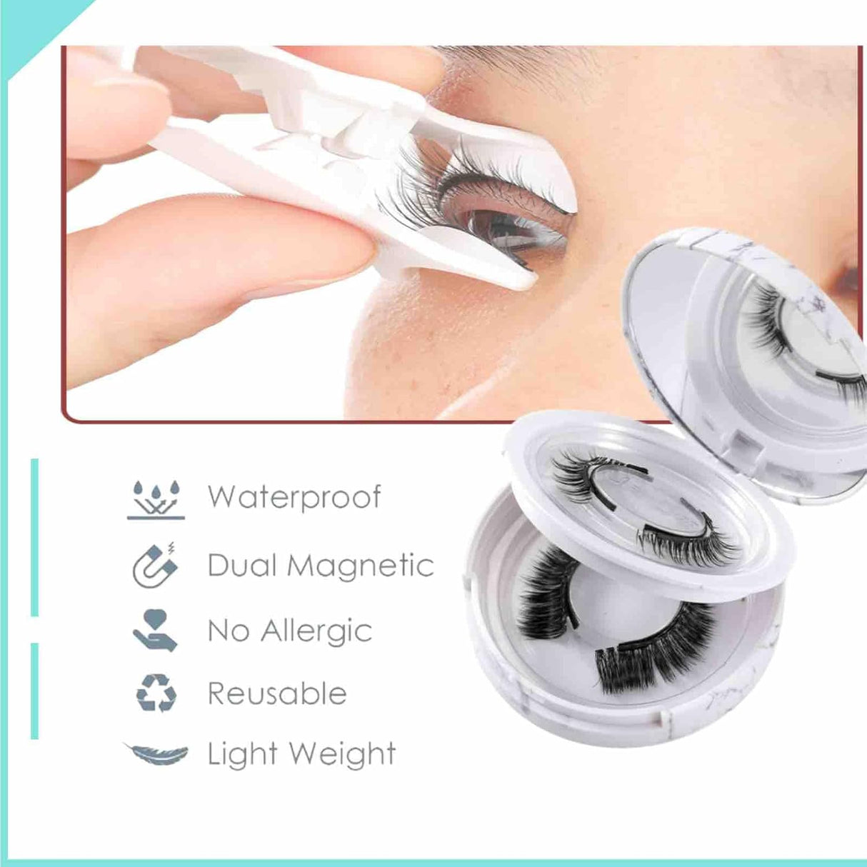 Luxora Återanvändbar Magnetisk Ögonskugga & Pincett Set Ingen Lim Behövs Carvallo