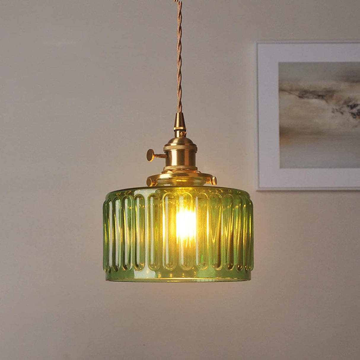 Cylinder Glass Pendant Light | Vintage Elegance | Justerbar Höjd 59" | Varm Glöd för Moderna Hem | Brick by Brick Carvallo