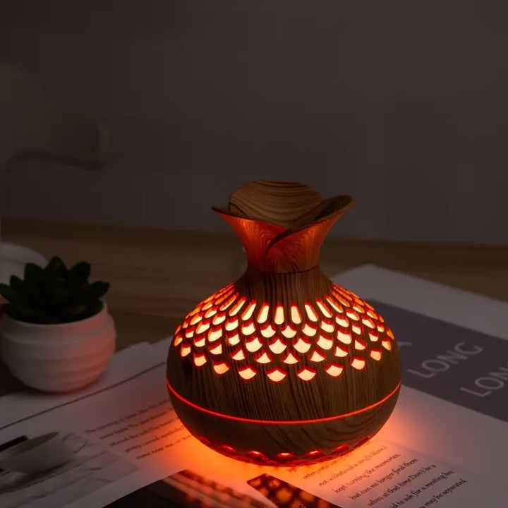 Aromaterapi-luftfuktare Med LED – Diffuser I Trälook & Nattljus Carvallo