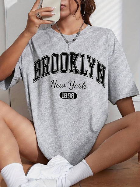 Kvinnors T-shirt Cirkulär Hals Brooklyn-tryck Bomull Bellasverige