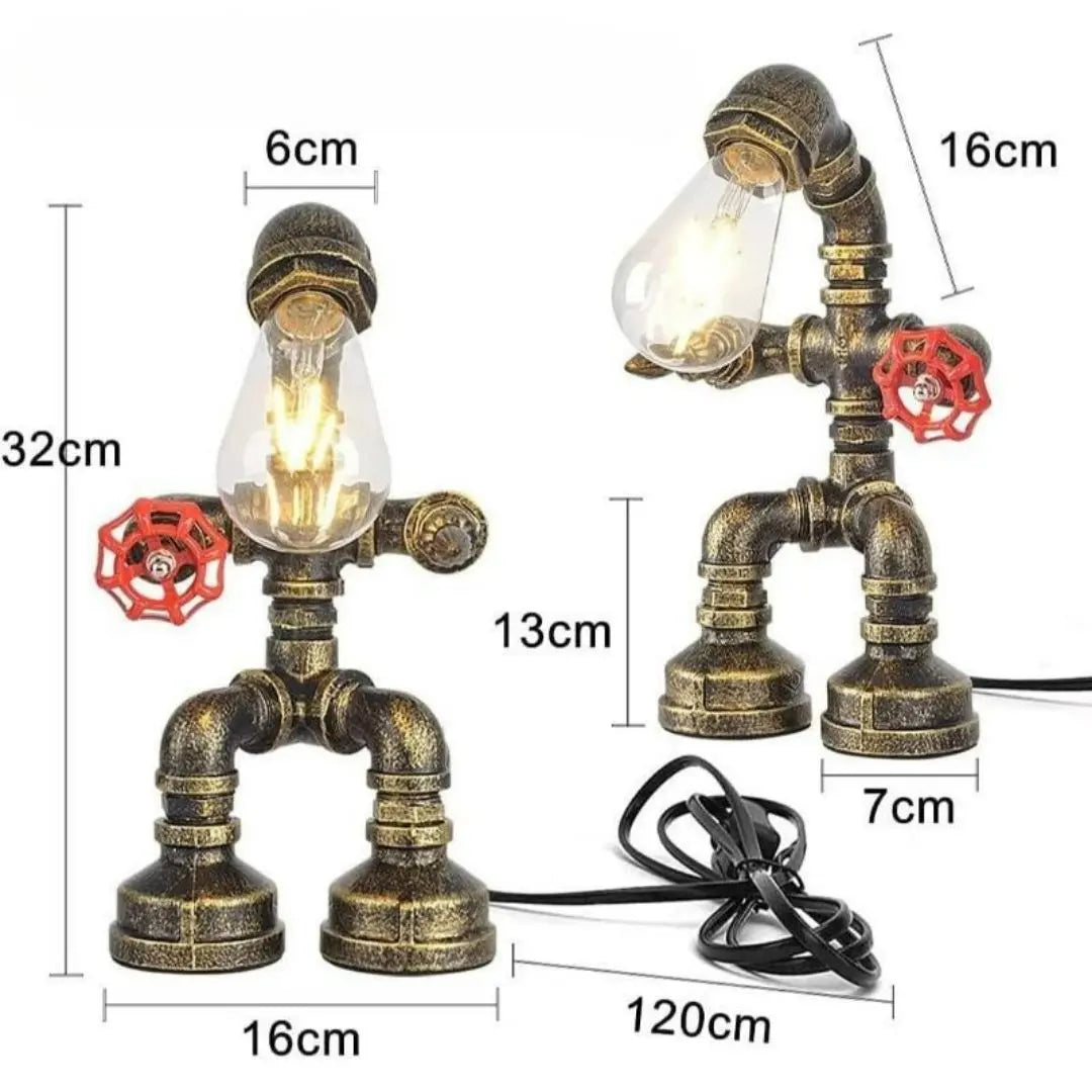 Royallure Steampunk Robot Pipe Table Lamp – Industriell Järnskulptur med E27-sockel Carvallo