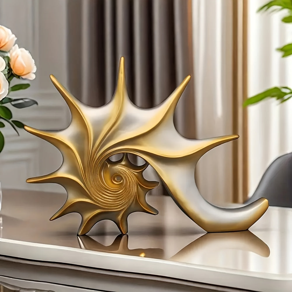 Elegant blå & guld snäckskulptur - Lyxig harts kustfantasi heminredningsdekor MILA Sverige