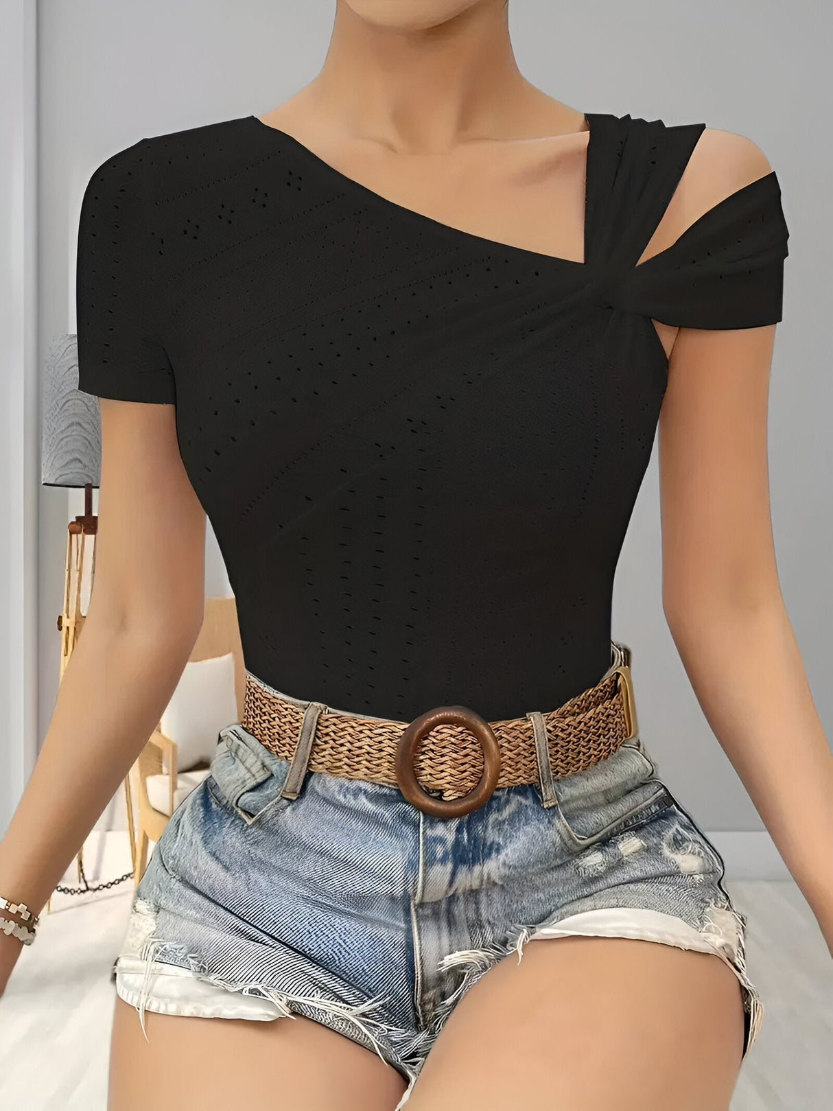 Dam Axellös Blus Asymmetrisk Mjuk Tyg-Blusar-Hemnix-Svart-XS-Hemnix