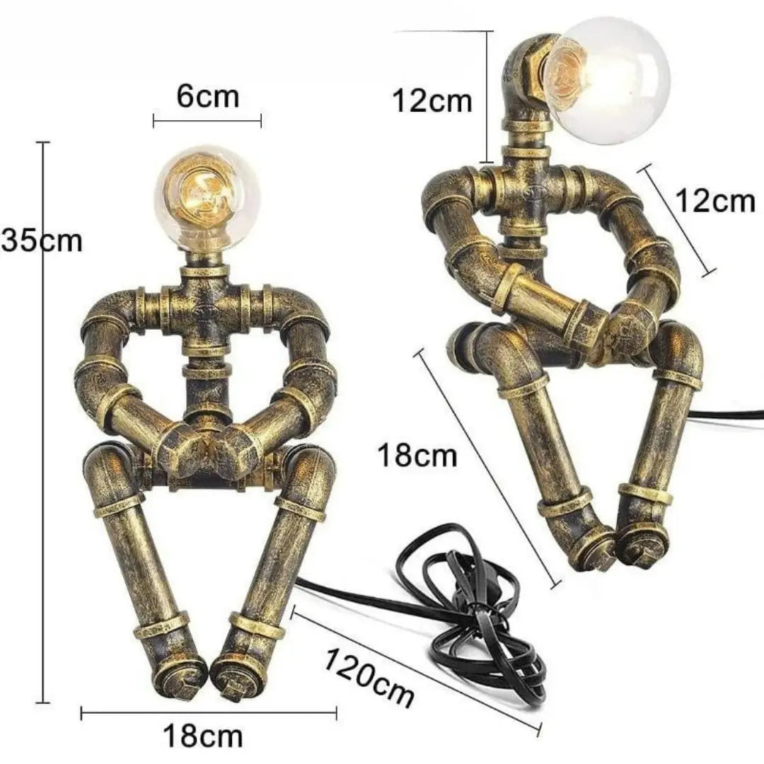 Royallure Steampunk Robot Pipe Table Lamp – Industriell Järnskulptur med E27-sockel Carvallo