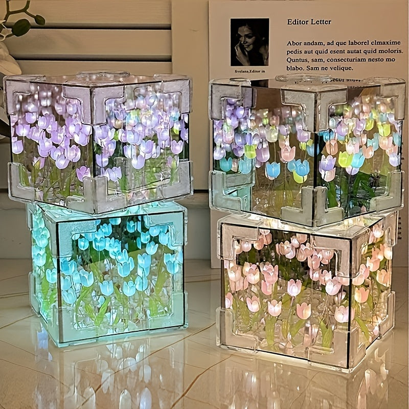 TulipGlow - Handgjord Tulpan LED Nattlampa och Spegel Carvallo