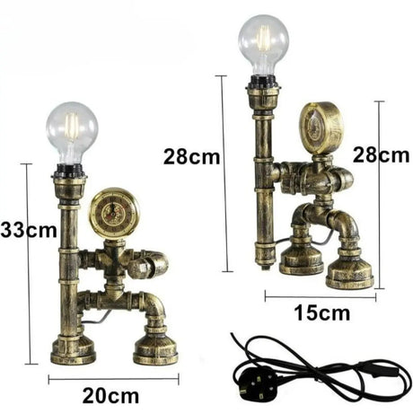 Royallure Steampunk Robot Pipe Table Lamp – Industriell Järnskulptur med E27-sockel Carvallo