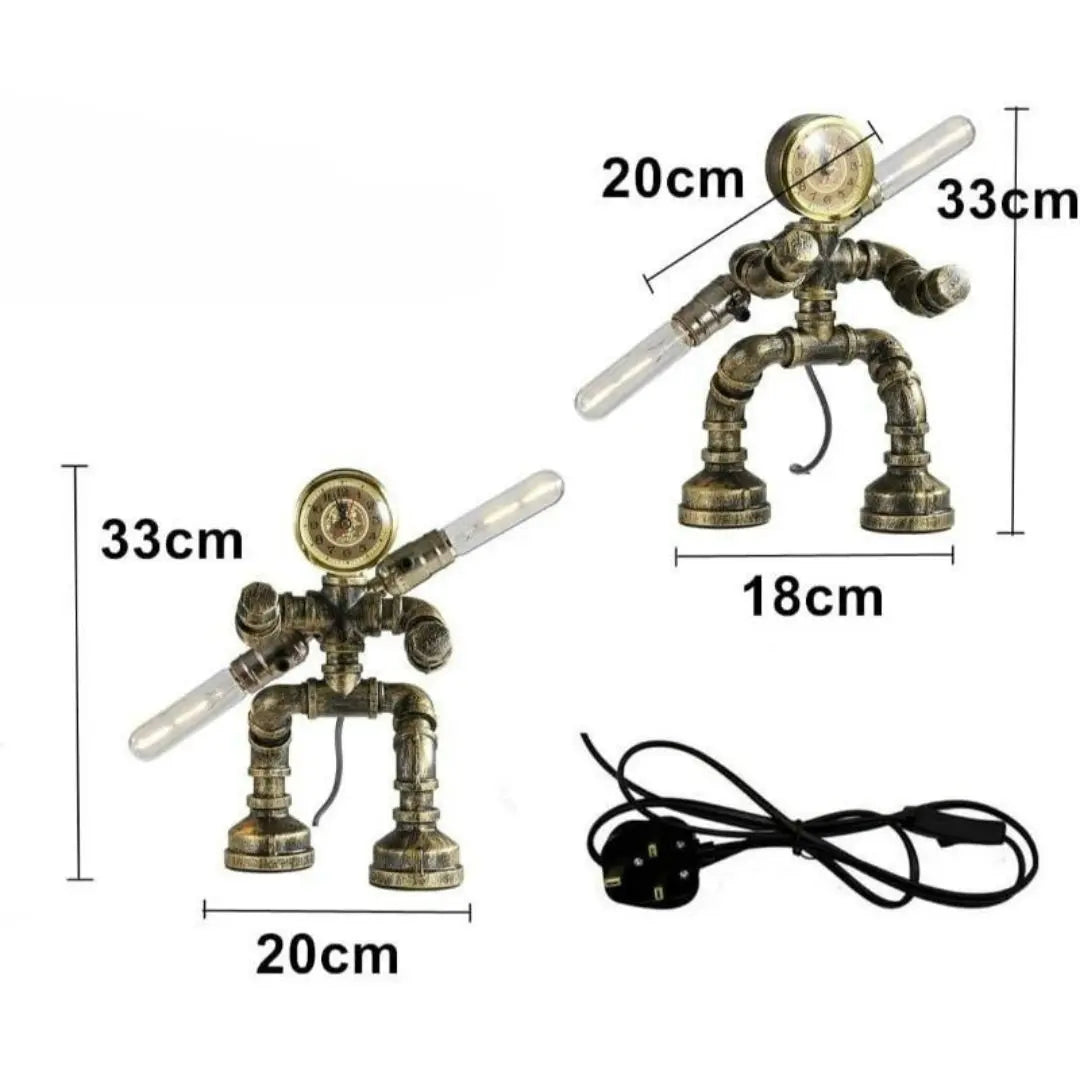 Royallure Steampunk Robot Pipe Table Lamp – Industriell Järnskulptur med E27-sockel Carvallo
