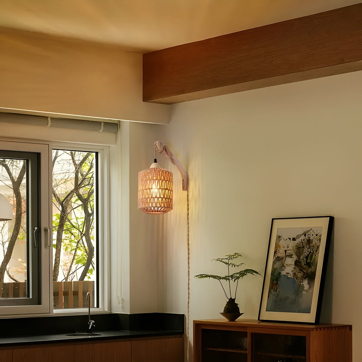 Hängande lampa i boho-stil – Handvävd lampskärm av naturfiber | Ideal för matsal & sovrum Carvallo