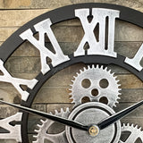 Överdimensionerad Silverfärgad Romersk Kuggväxel Vägghängd Klocka - Tyst Klocka för Vardagsrum, Kontor och Kök Carvallo