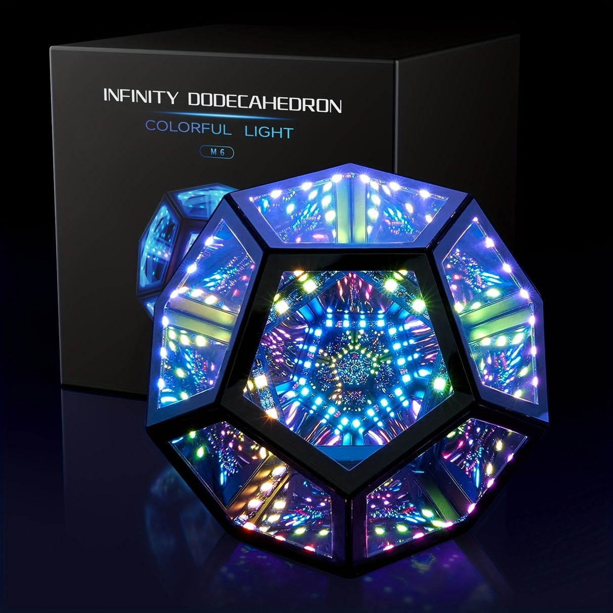InfinityGlow - Magisk Färgglad Dodekaederlampa med 3D Oändlig Spegel och RGB Belysning Carvallo