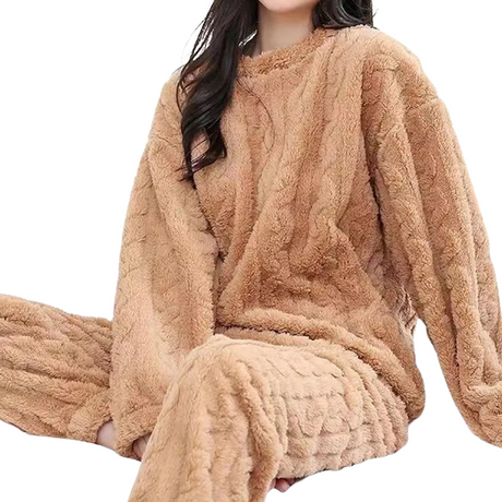 Pyjamasset i varm fleece för kvinnor-Hemnix-Brun-Hemnix
