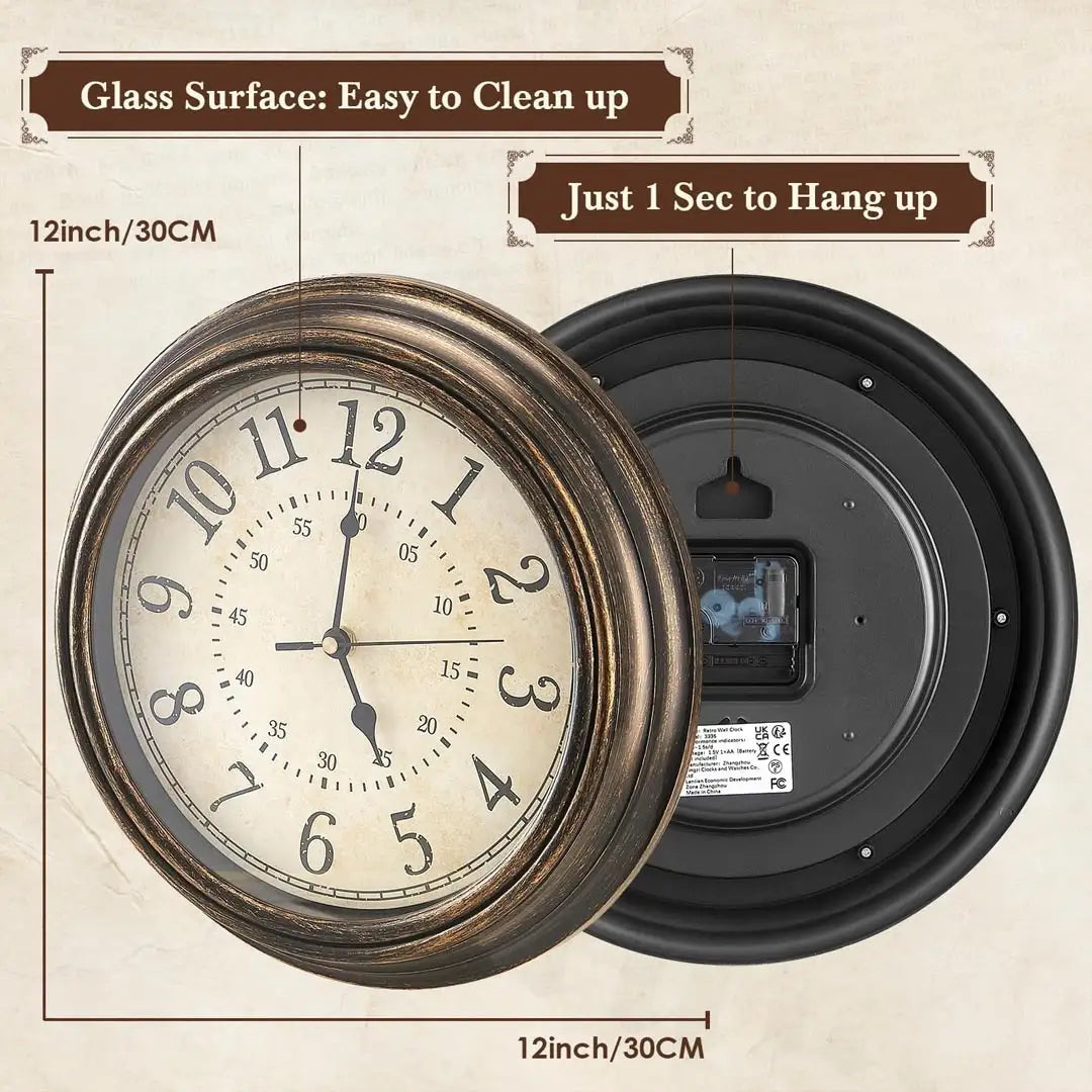 Royallure Vintage Tyst Kvarts Väggklocka – Icke-Tickande Svep, Antik Design Carvallo